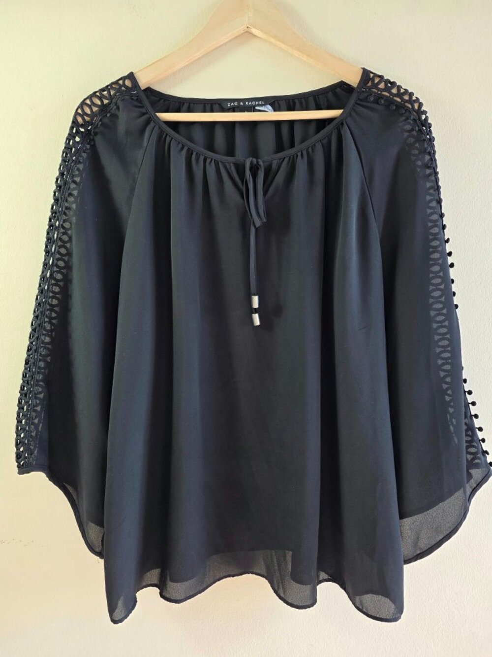 Zac & Rachel Peasant Blouse w/Crochet Detail Raglan Sleeves Size L Whimsygoth